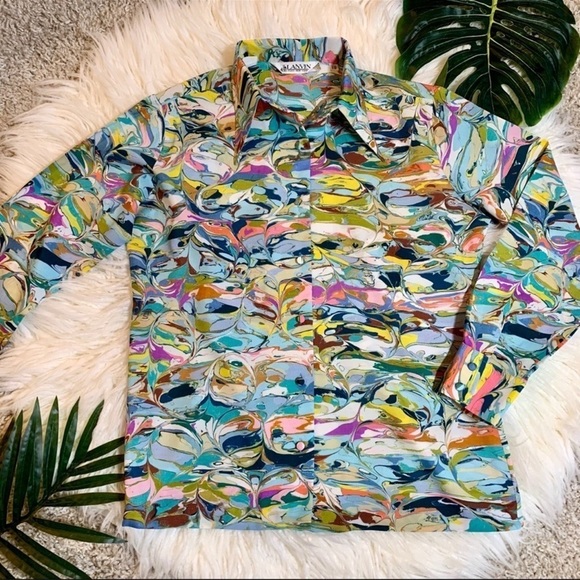 Vintage Lanvin silk shirt Jackson pollack button up - Picture 4 of 14